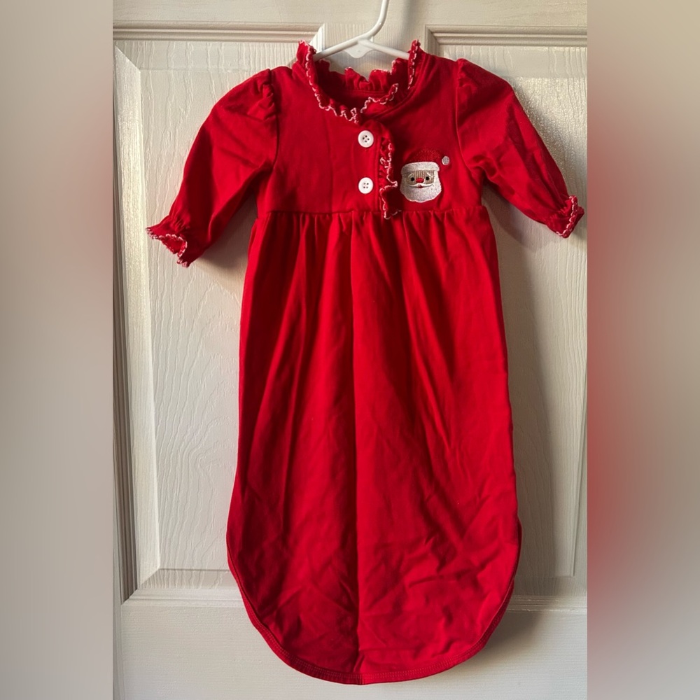 Abby & Evie Red Baby Gown with ruffled neck and Santa embroidery